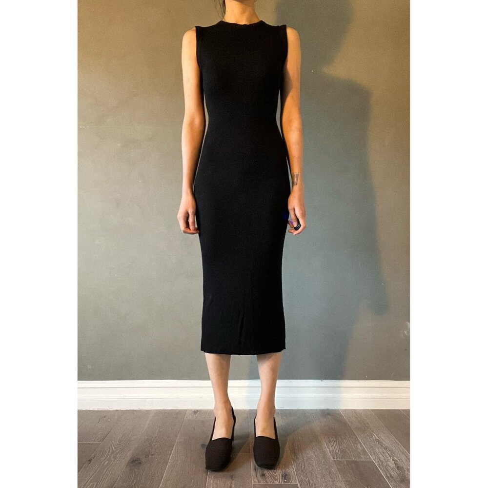 Enza Costa Fitted Sleeveless Silk Blend Rib Midi Dress - XS